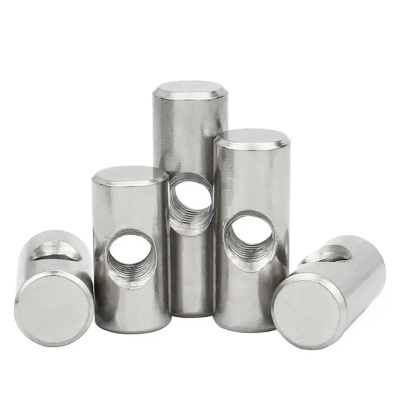 M4 M5 M6 304 Stainless Steel Barrel Bolts Dowel Cylindrical Pin Cross Hole Connecting Hammer Embedded Nut Furniture Accessories