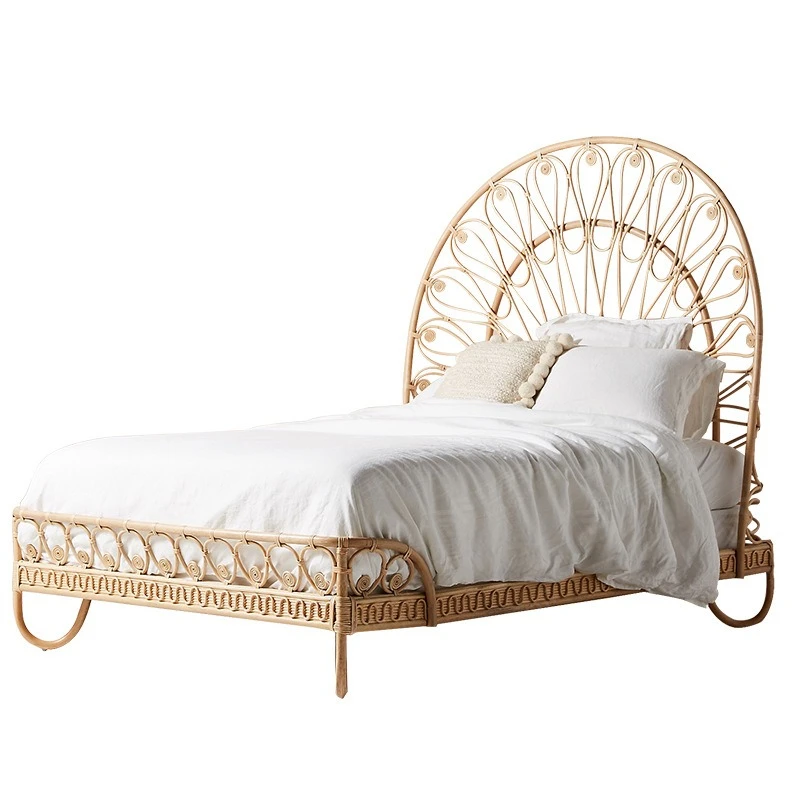 Simple rattan bed double bed, hotel bed and breakfast rattan bed, art bed