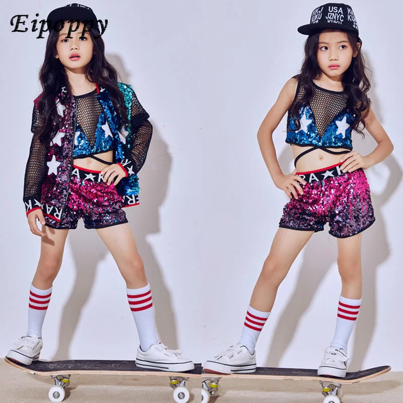 

New Children's Costumes Girls Jazz Dance Hip-hop Modern Dance Costume Children's Baseball Clothing Sequins Costumes