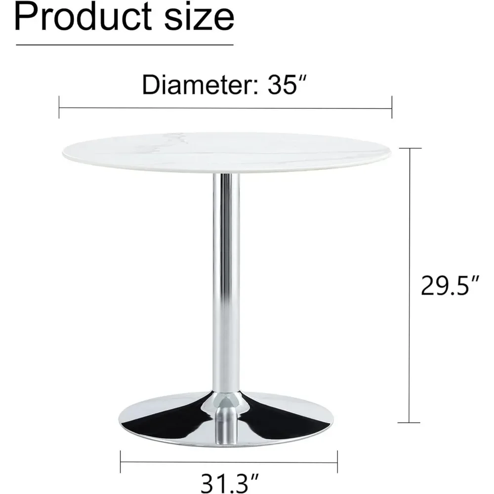 Table de bar moderne ronde en verre trempé, support de tige de chrome argenté robuste, table de bar, cuisine, maison, 35 po, 30 po H