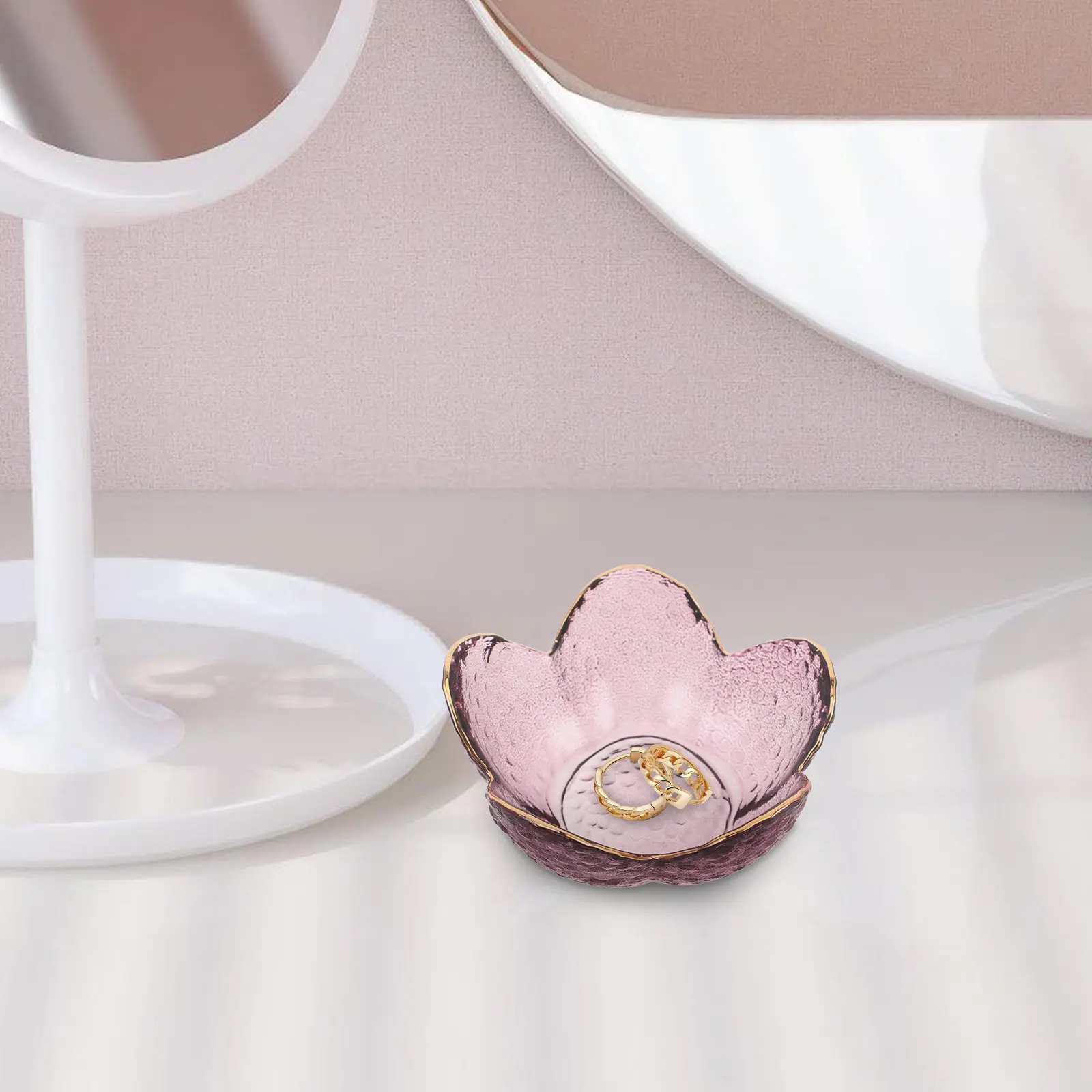 

Flower Jewelry Dish Glass Trinket Tray Ring Holder Bowl Elegant Small Jewelry Tray Bedroom Decor Gift for Mom Wife Daughter