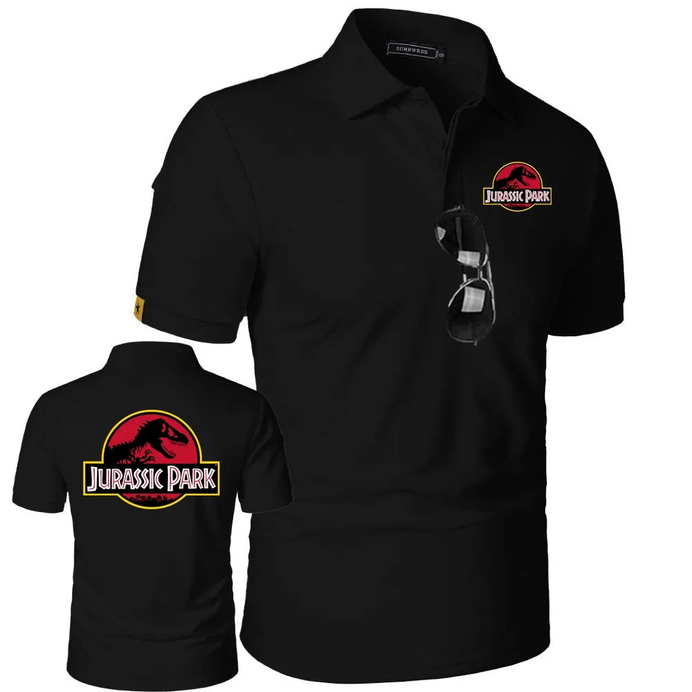 JURASSIC PARK ديناصور قمصان بولو العالم النمط العسكري التي شيرت الجيش القتالية التكتيكية تي شيرت رجالي POLOS قصيرة الأكمام البلوز