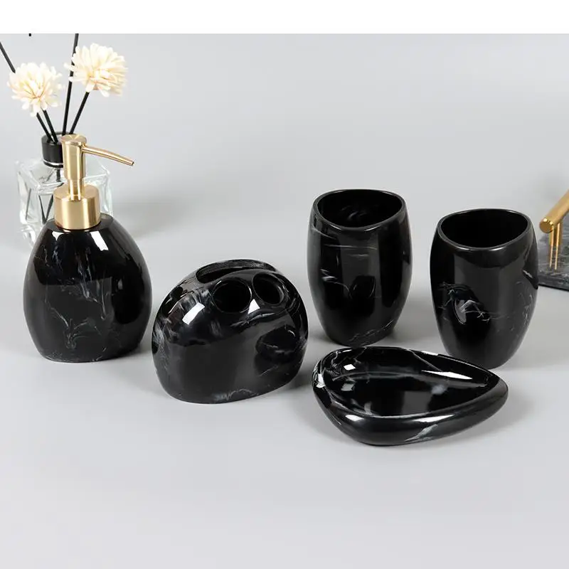 

Nordic Bathroom Kit Resin Household Toothbrush Holder Mouth Cup Liquid Soap Dispenser Rack Five Piece Set Wash Accessories
