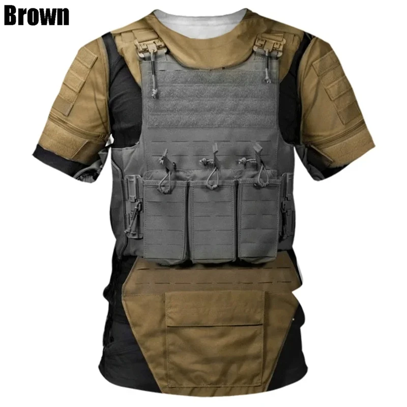 Summer New Fashion Men's Bulletproof Vest Printed 3d T Shirt Casual Short Sleeve O Neck Tees Funny Personality Men Oversized Top