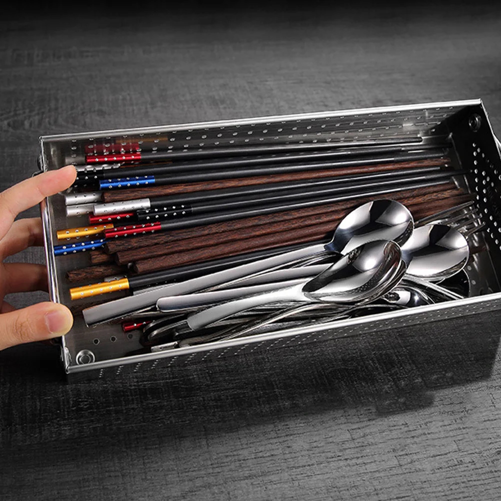 

Multi-Functional Metal Utensil Holder Cutlery Storage Drainer Drying Box Fork Spoon Rack Container Kitchen Organizer Tool
