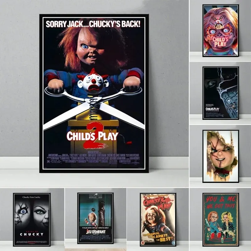 Póster de lienzo de arte de pared de personaje de película de terror clásico Chucky, impresiones para sala de estar y dormitorio, decoración perfecta de Halloween