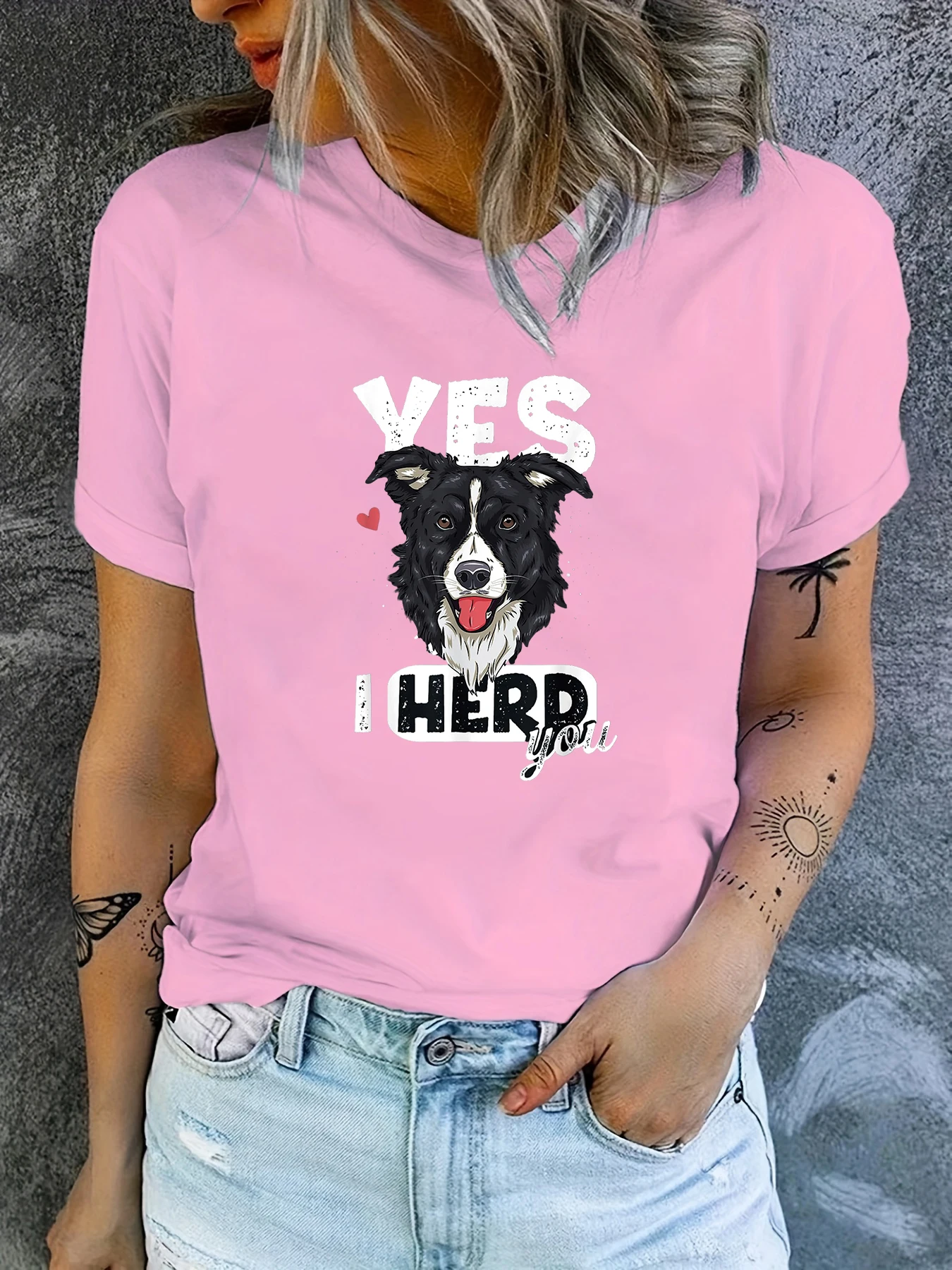 I Herd You Border Collie Dog Print T-Shirt Fashion women\'s Team Short-Sleeved Round Neck TShirt Tops Oversized Tee