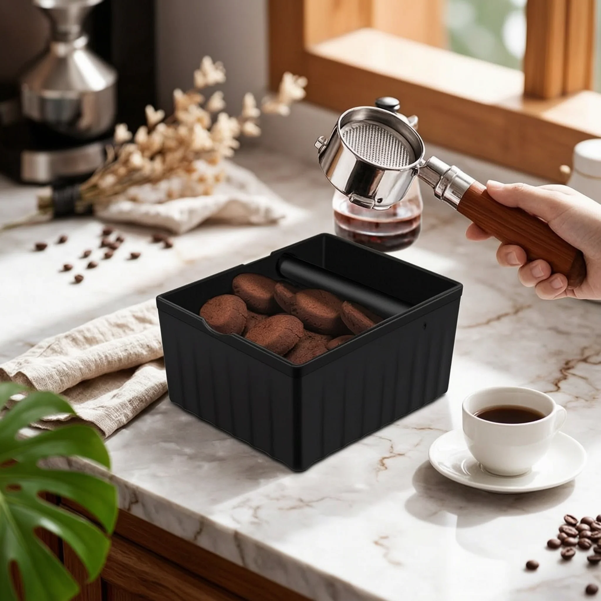 Espresso Knock Box ABS Coffee Grounds Container Coffee Puck Container exposedTop Kitchen Tool Non-Slip Base