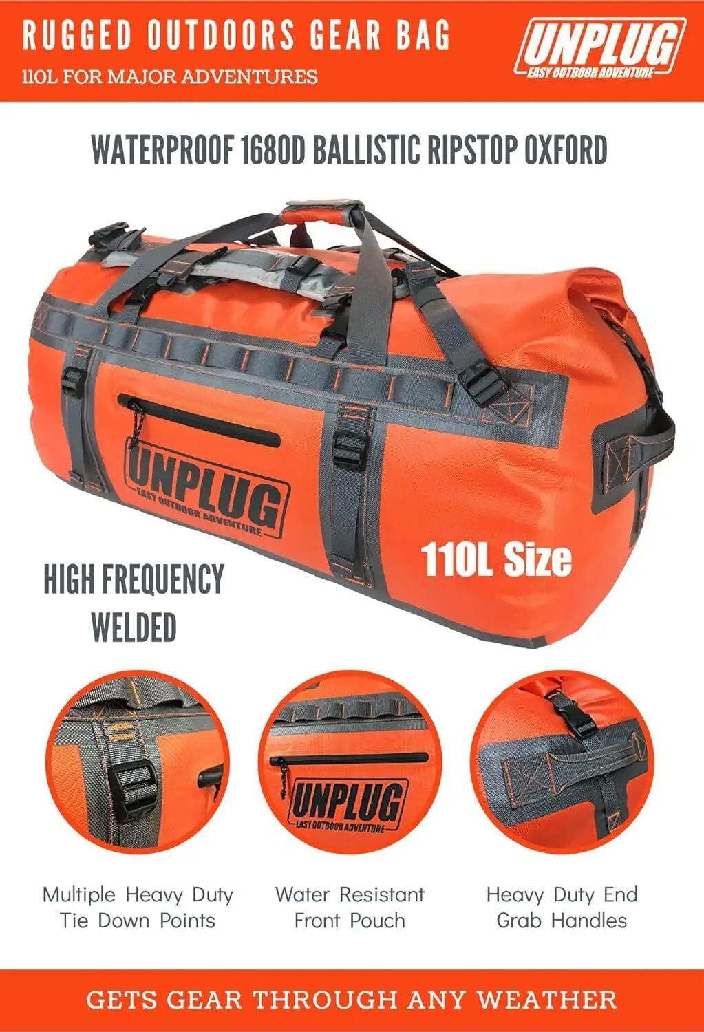 Adventure Bag -1680D Heavy Duty Waterproof Travel Duffel Bags for Camping, Motorcycle Dry Bag