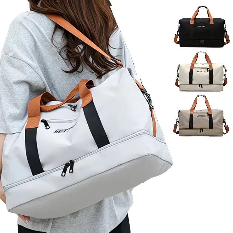 Large Capacity Travel Bag, Dry Wet Separation Design, Foldable Waterproof Gym Bag,Shoe Compartment, Ideal for Outdoor Activities