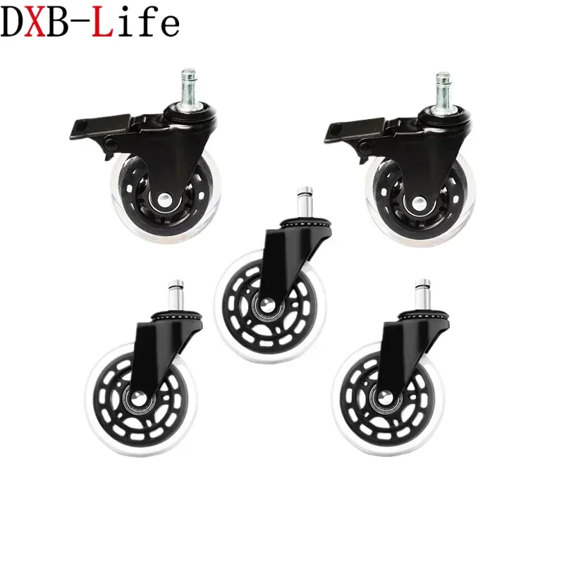 5 Pcs 2/2.5/3 Inch Transparent Wheel Brake/Universal M10/M11 Pu Office Furniture Chair Caster Maximum Load 200KG