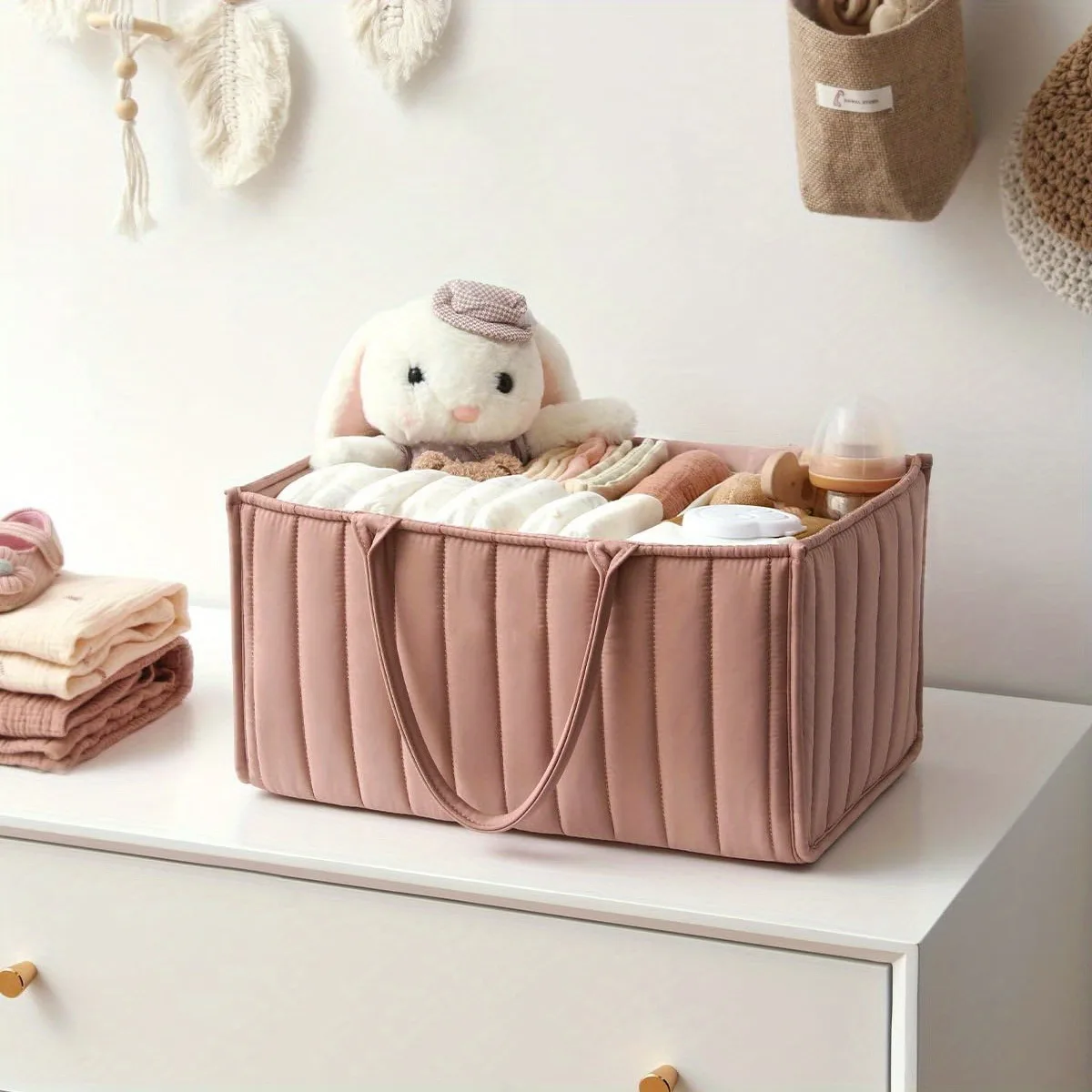 Baby Stroller Bag Home Storage Bag Large Capacity Felt Cloth Mommy Bags Carrying Handle Diaper Storage Bags Stroller Organizer