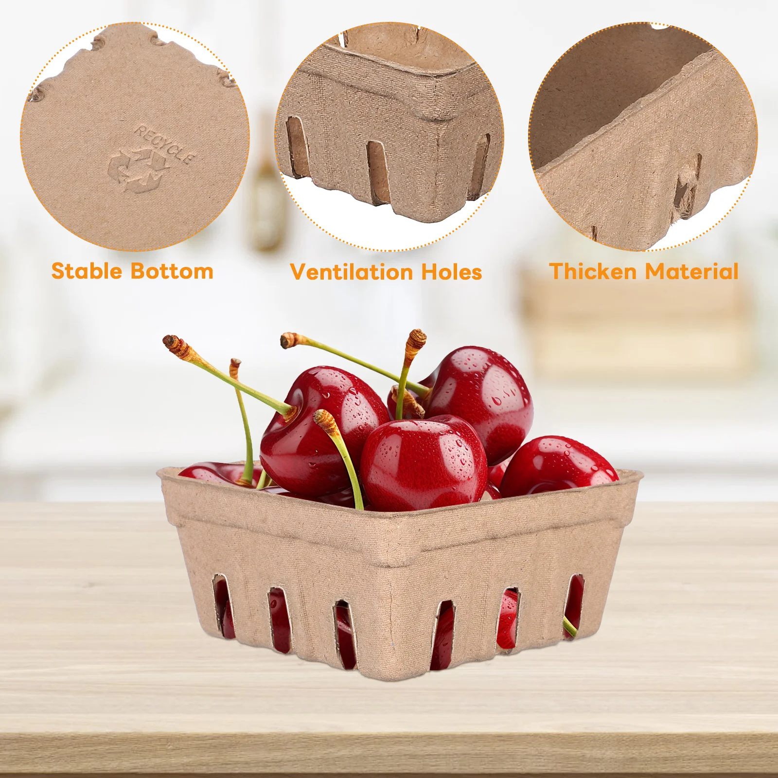 50 szt. Koszyczki z pulpy papierowej na owoce, lekkie tacki do przechowywania owoców, organizer na truskawki, warzywa, przekąski, dekoracja kuchenna do domu