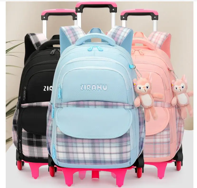 Mochila escolar con ruedas para niña, 5 unidades/juego con bolso, bolsa de almuerzo, mochila escolar con ruedas, conjunto de bolsa con carrito escolar para niñas