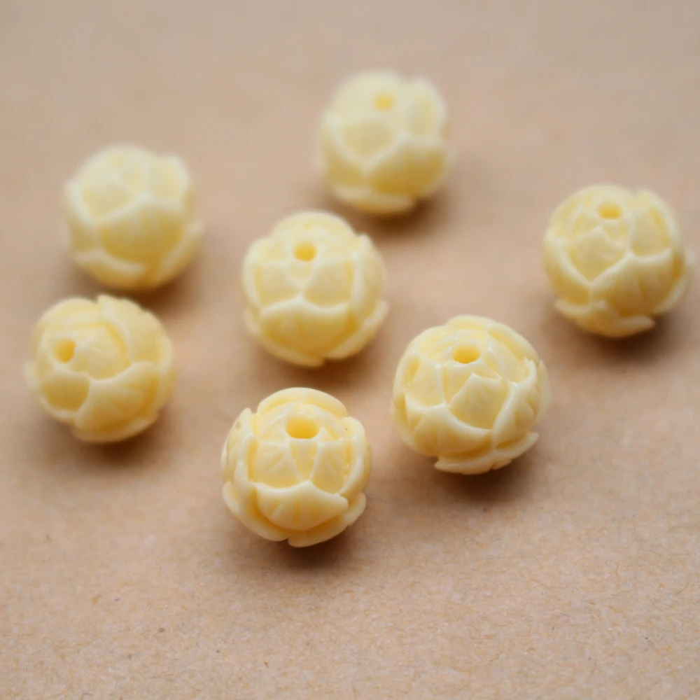 20Pcs Carved Lotus Beads Artificial Coral bead 8mm 10mm 12mm Beige Color for Jewelry Bracelet  Necklace making Bulk Craft DIY