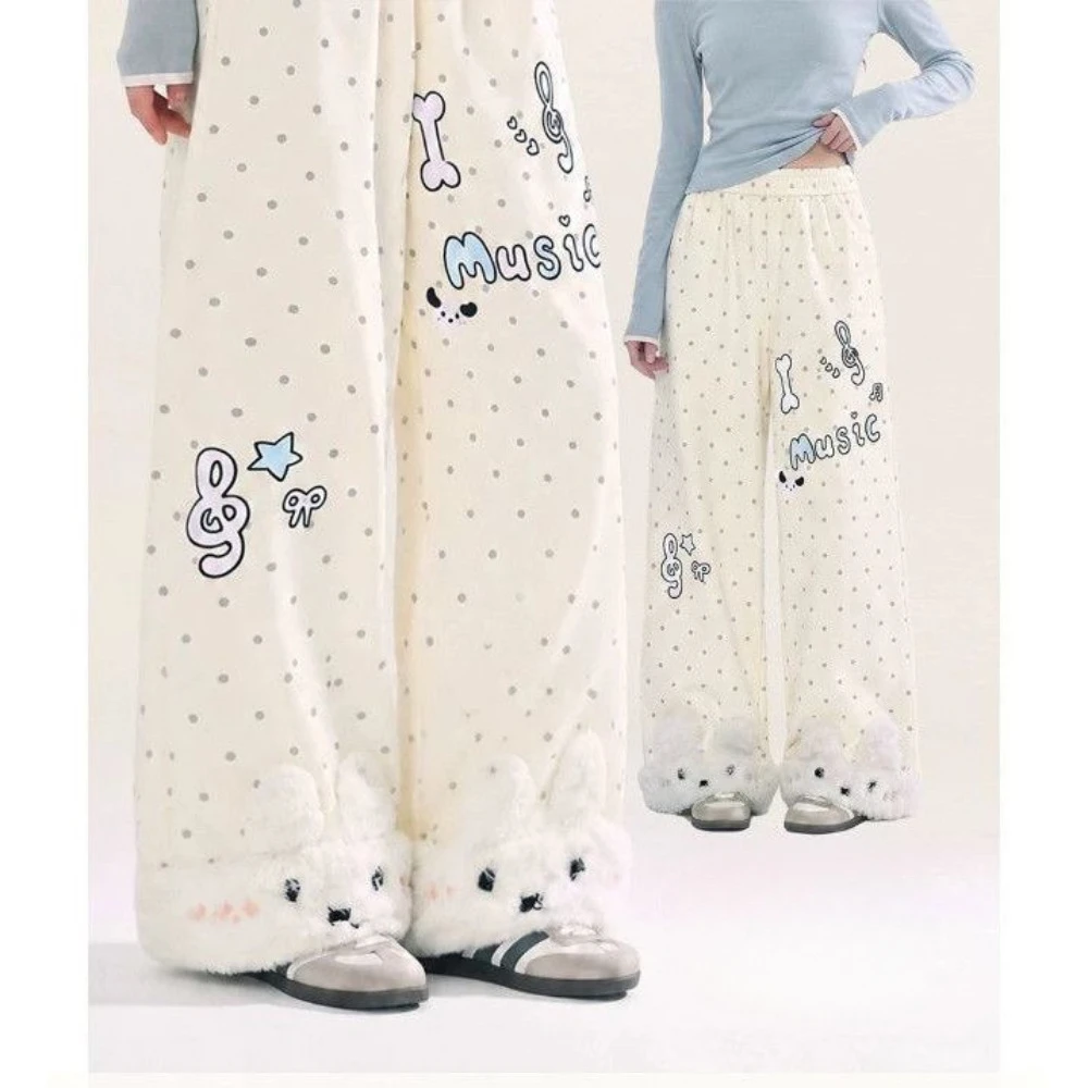 Y2K Baggy Sweatpants Women Polka Dot Cutecore Kawaii Harajuku Mint Green Loose Oversized Dog Print Music Note Joggers Streetwear