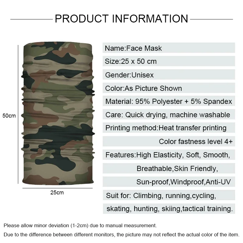 Camouflage Fietsen Gezichtsmasker Tactische Sjaal Hals Gaiter Mannen Naadloze Bandana Vrouwen Hoofdband Bivakmuts Buis Gezicht Schild