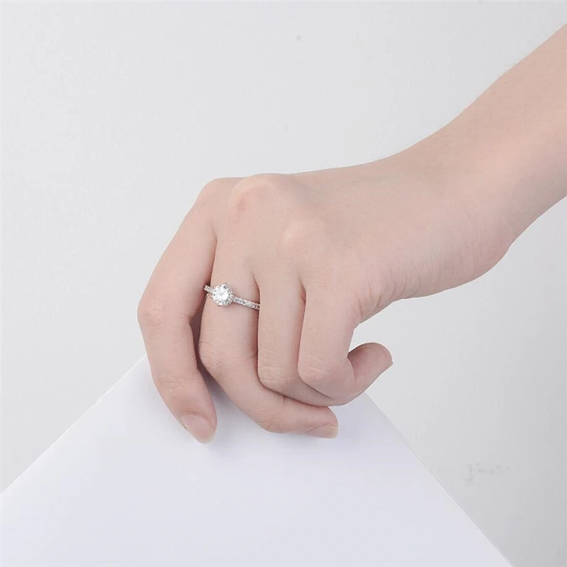 Sole Memory Shiny Hexagonal Zircon 925 Sterling Silver Female Resizable Opening Rings RI1016