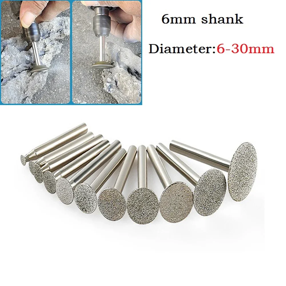 Diamond Grinding Bit Head Carving Grinding Mounted Points Bit 6mm Shank For Stone Jade Carving Polishing Engraving Tools