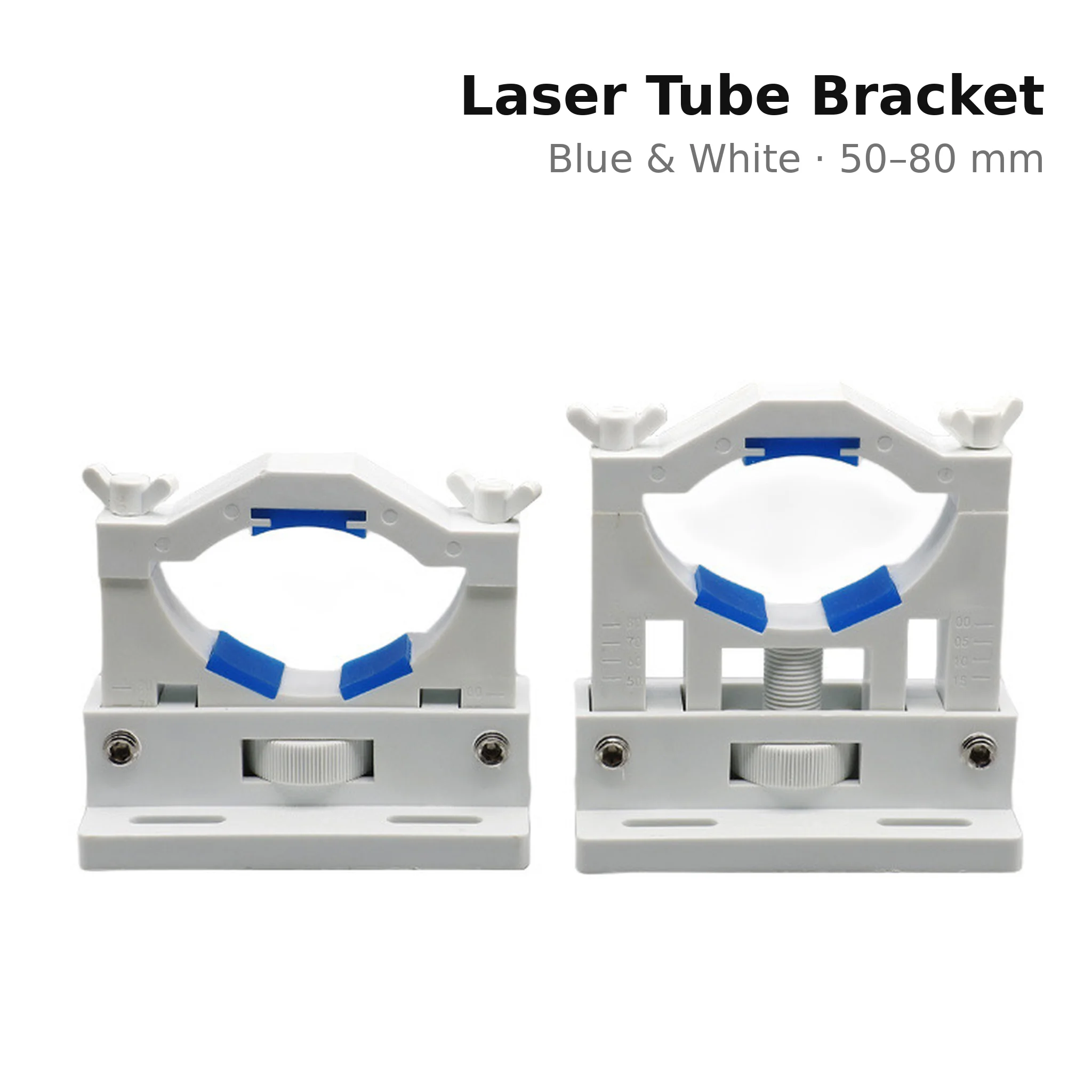 Laser Tube Bracket Adjustable Holder Set 2pcs for CO2 Tubes Blue White 50-80mm Yellow Pad Low Tall 80mm Metal 60mm 80mm