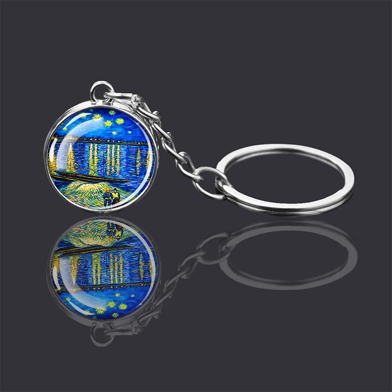 Van Gogh Geschilderd Glas Bal Sleutelhanger Art Foto Dubbelzijdig Glas Sleutelhanger Mode Accessoires Rugzak Hanger Beste Cadeau