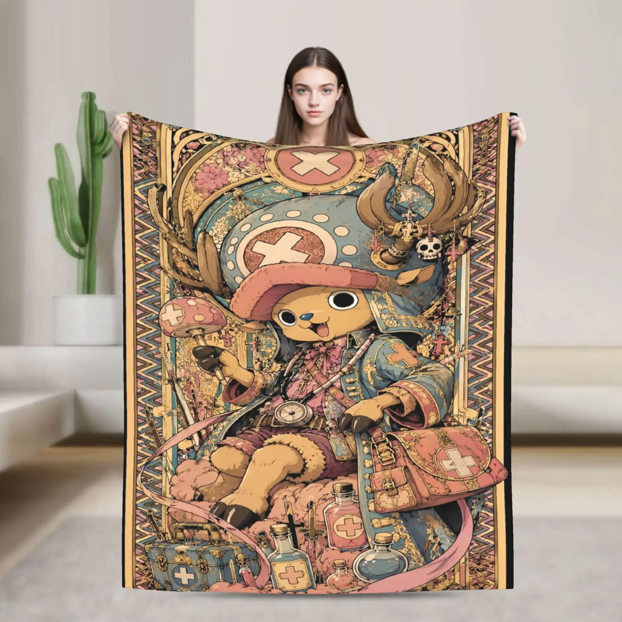 Soft Warm Blanket Girls Boys Tony Tony Chopper Luffy Cartoon Anime Throw Blanket Flannel Bedspread For Bedroom Sofa Bed Cover