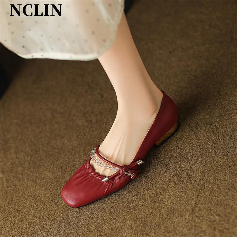 2024 Spring/Autumn Square Toe Shallow Women Pumps Chunky Heels Loafers Shoes For Women Low Heel Ladies Shoes Zapatos De Mujer