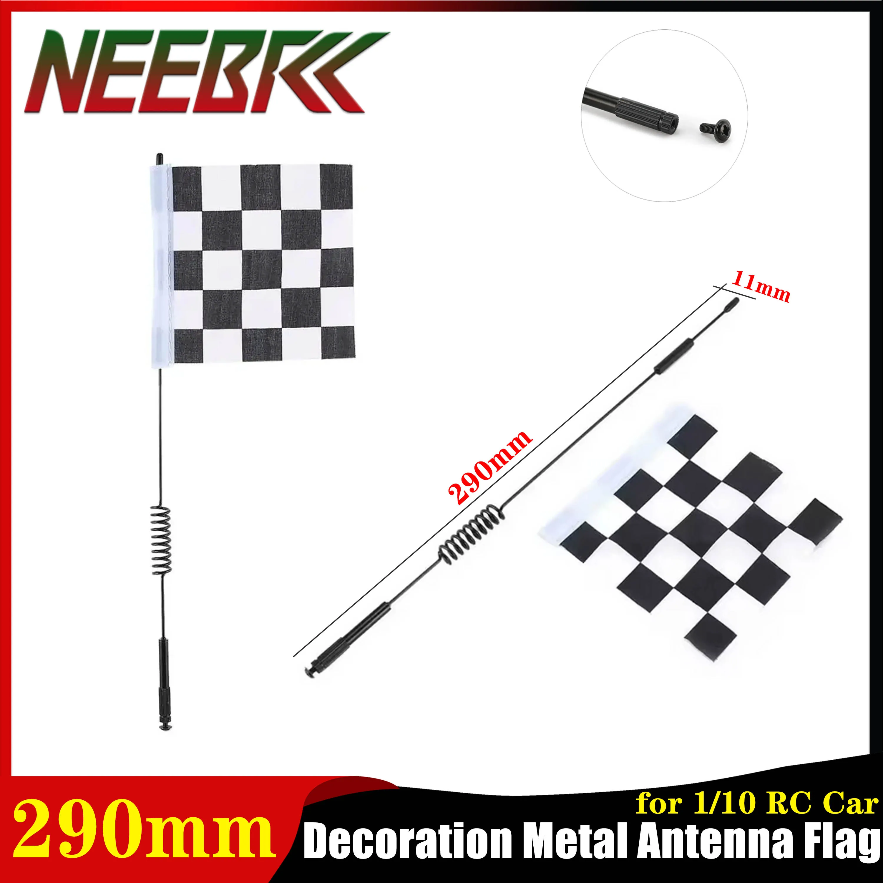 

RC Car Decoration Metal Antenna Flag 290mm for 1/10 RC Off-road Car Crawler Traxxas Redcat RC4WD Tamiya Axial SCX10 D90 HPI Part