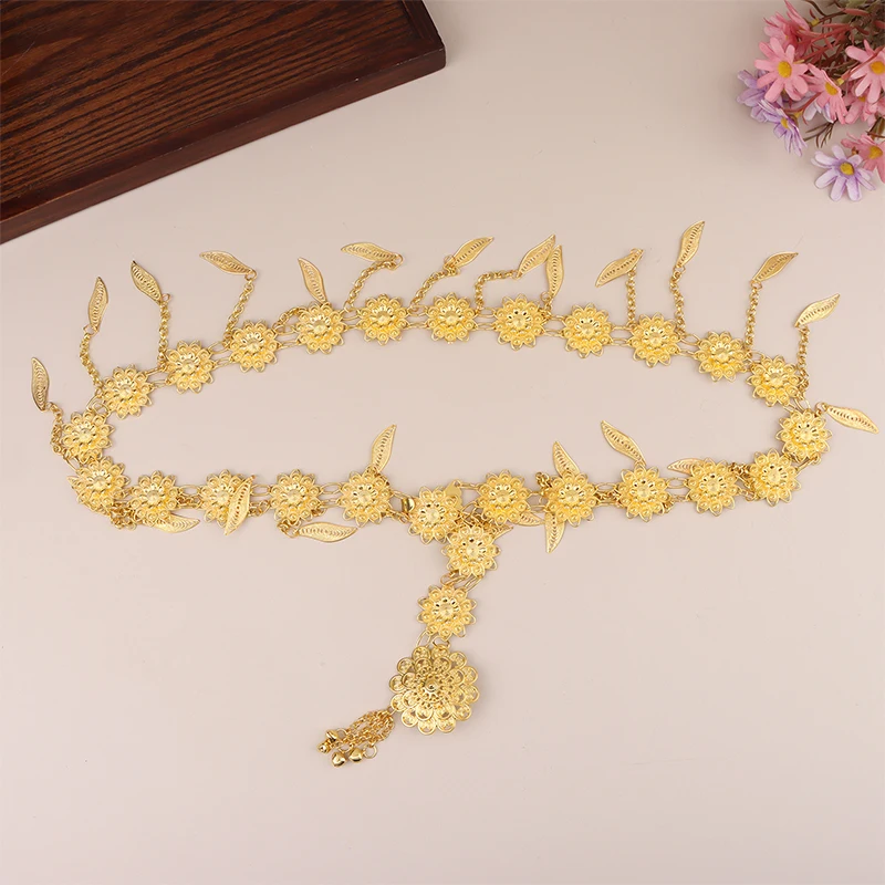 Ethnic Style Women Body Accessory Golden Leaves Tassel Statement Body Jewelry Belly Chains Ornament Indian Afghan Style