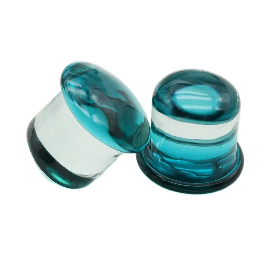 1Pair 1.6-16mm Top Quality Ear Plugs Tunnel Gauge Ear Stretching Piercing Expander light blue Glass Double Flare For Women