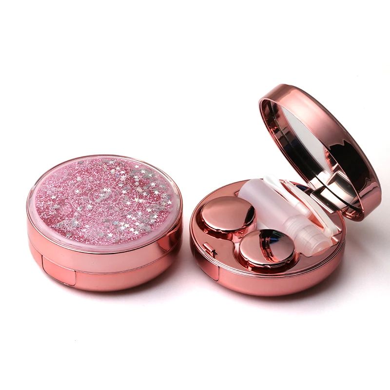 Fashion Contact Lens Case,Portable Travel Glitter Luxury Bling Stars Liquid Quicksand Contact Lens Cases Eye Care Set