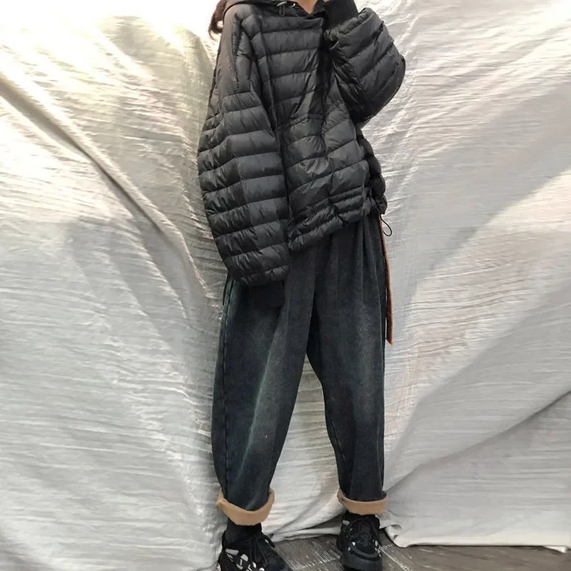 Parka da donna alla moda con coulisse ampia tasche grandi pullover con cappuccio comoda giacca corta in cotone leggero abbigliamento da donna