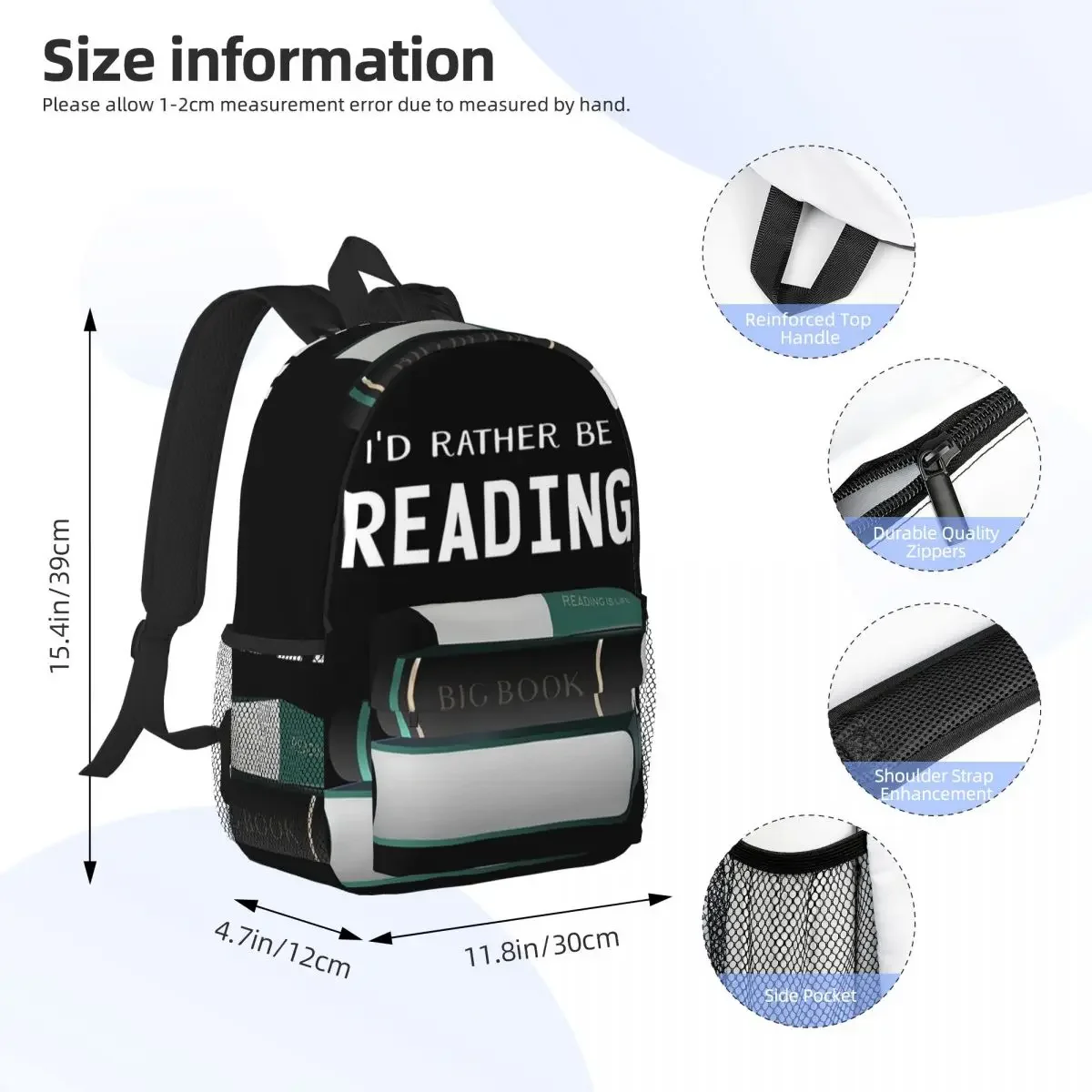 Id Rather Be Reading - Book Lovers Quote For A Book Worm Backpacks Boys Girls Bookbag Students School Bags Rucksack Shoulder Bag