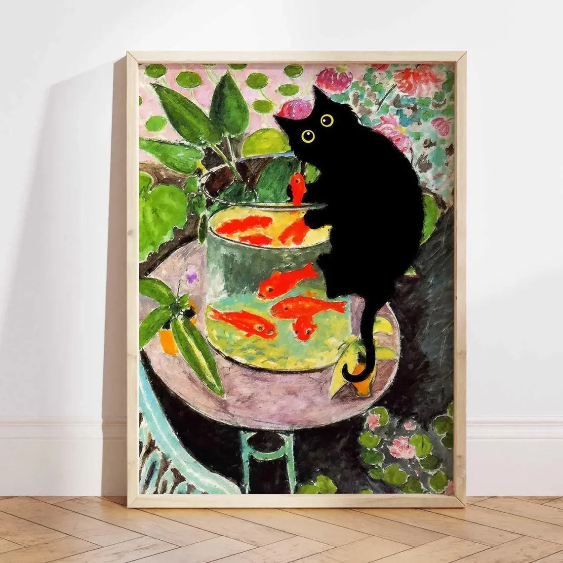 Whimsical Matisse Cat Wall Art - Playful Abstract Print Evoking the Joy and Curiosity of a Feline Exploring Its Colorful Surroun