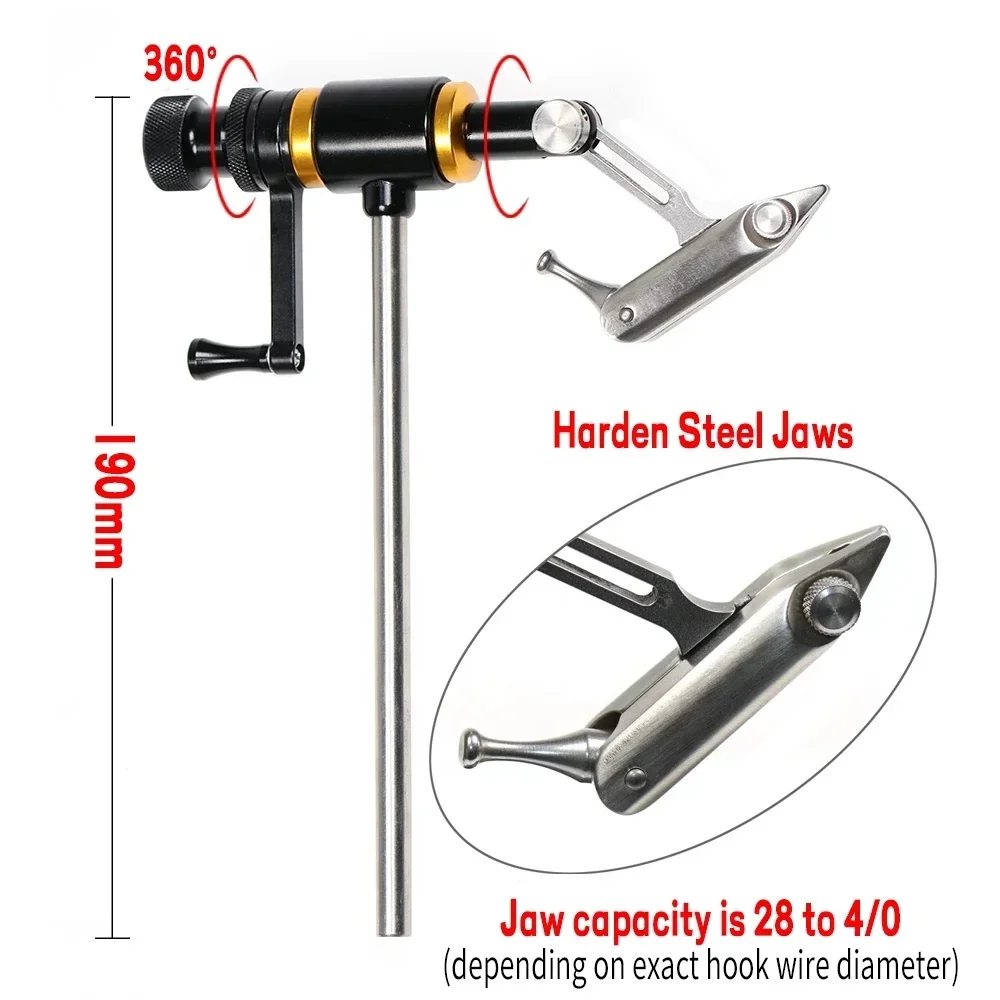Rotary fly tie vice reinforced hard claw 360 degree rotating precision fixture hook fly tie kit