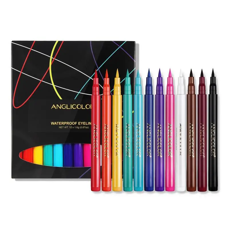 Colored Liquid Eyeliner 12 Colors Liquid Waterproof Eyeliner Pen Quick Dry Fine Nib Eye Makeup Supplies Long Lasting Easy