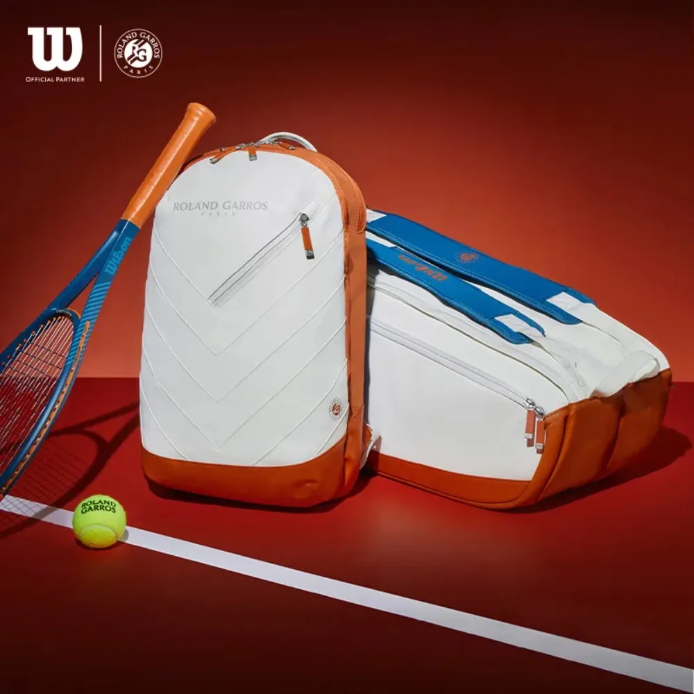 Wilson 2024 French Open Super Tour Miękki skórzany plecak na rakietę tenisową 2 szt. Streamlined Torba tenisowa z termogórnikiem Ecru White