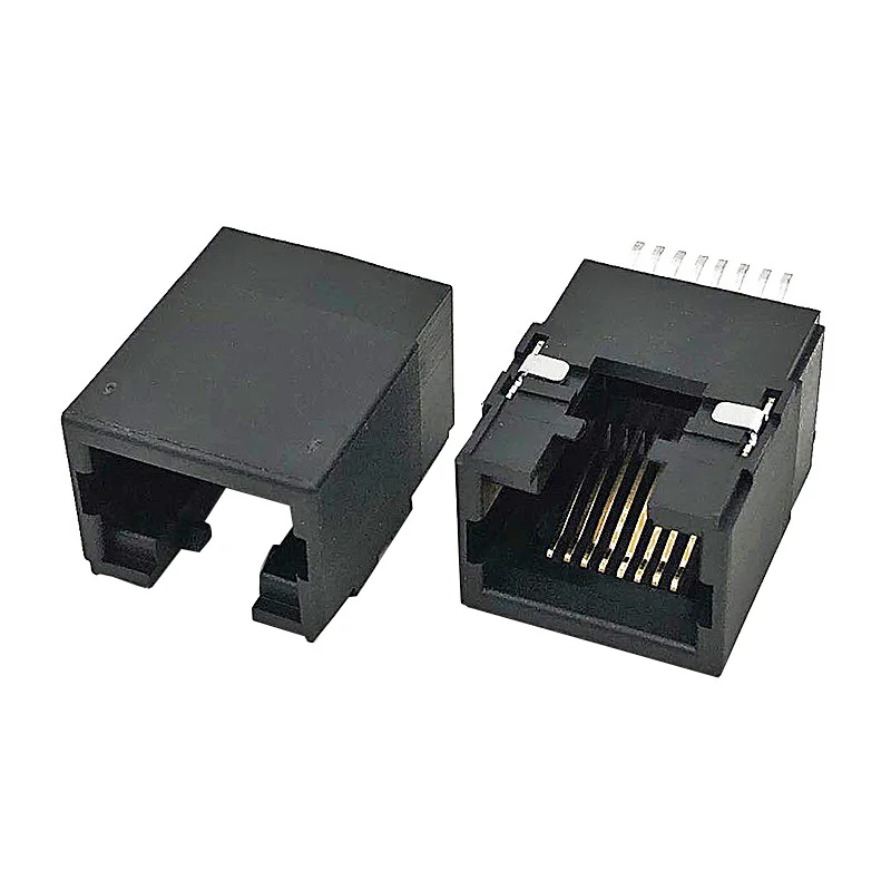 All-plastic 5321 surface mount SMT horizontal RJ45 network port 90-degree 8P8C network interface with internal mounting of pins