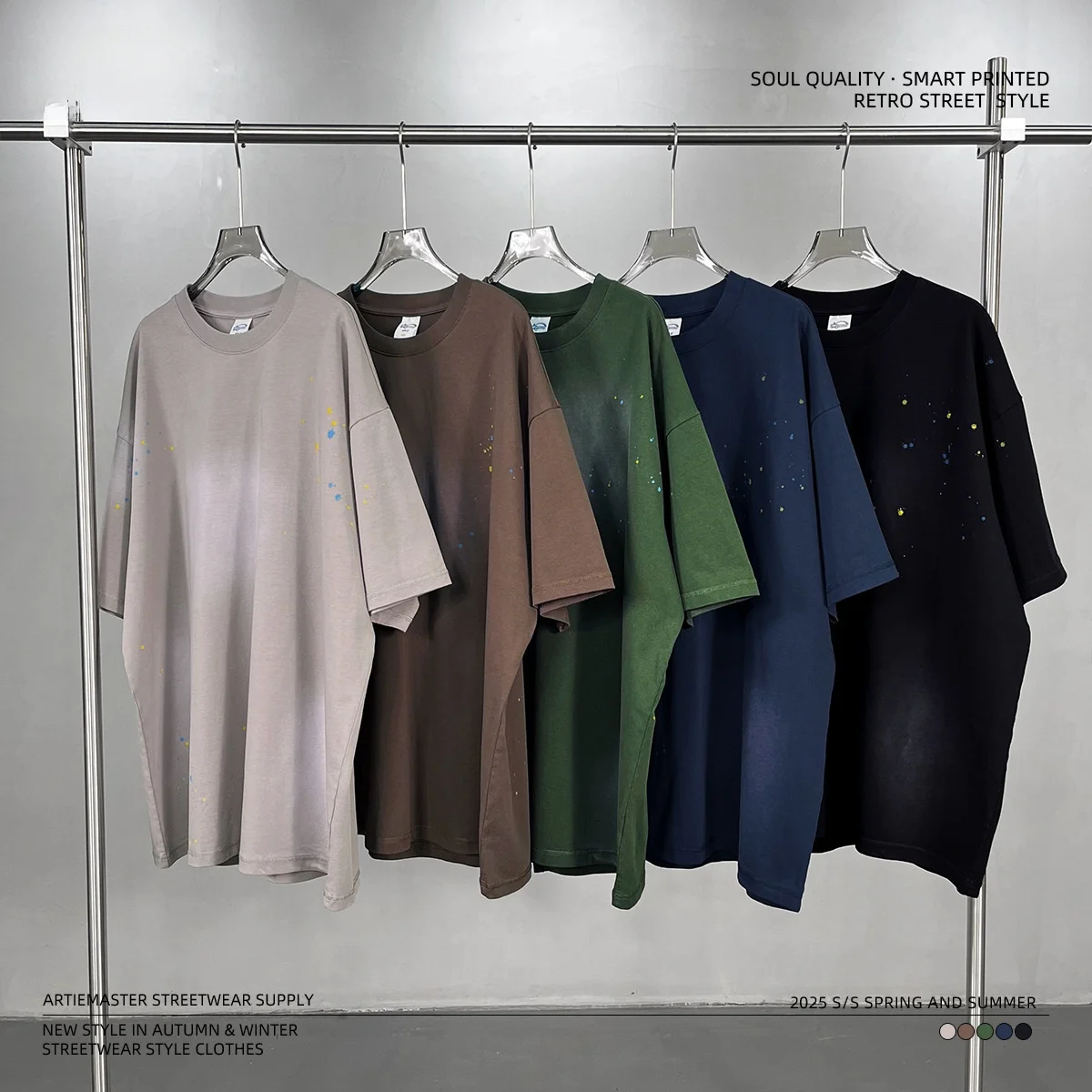 

Artie Vintage Loose Women's T-irt Spring Summer New Sle Splaed Ink Drop Point Spray Cus DIY ort Sve