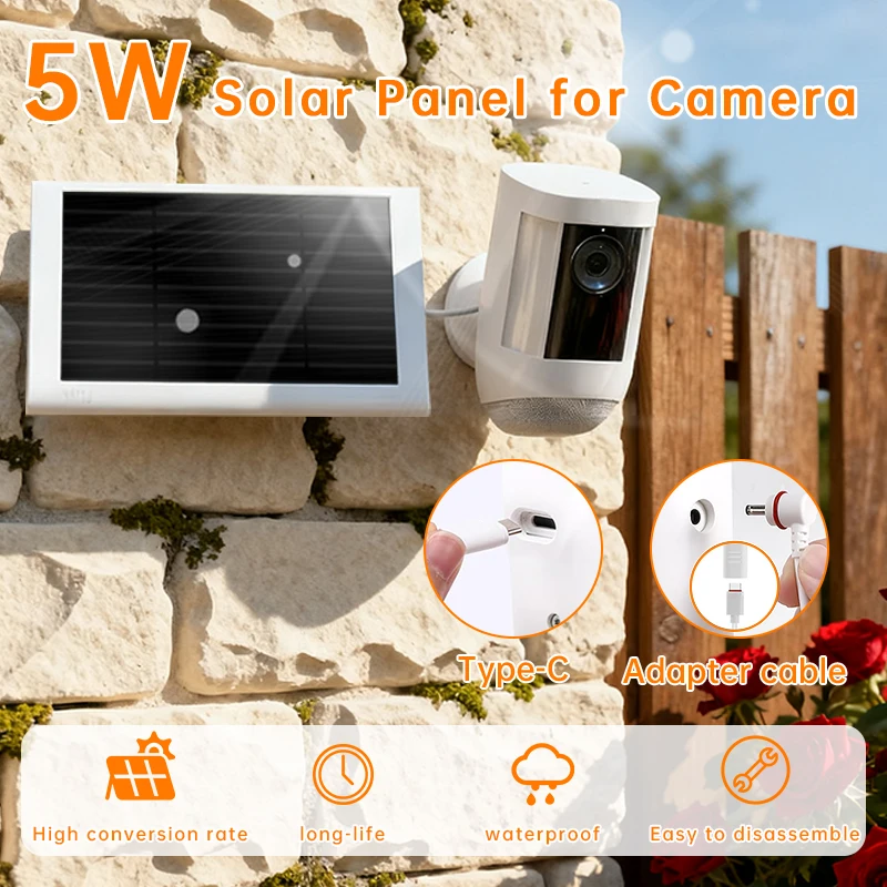 5V 3.8W Solar Panel Charger for Outdoor Security Camera – Waterproof USB Type-C Solar Power Supply with 360° Adjustable Mount for Ring Spotlight Cam Battery/Stick Up Cam & More