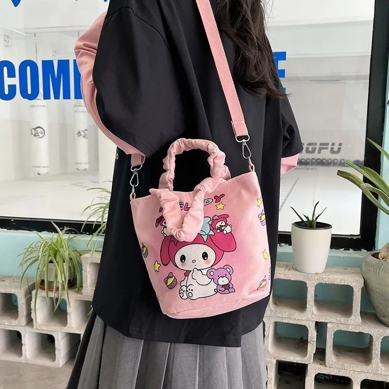 بلدي ميلودي أنيمي Kawaii سانريو Ins موضة الأطفال حقيبة كروسبودي لطيف الكرتون دلو حقيبة قماش قنب هدايا كورومي للفتيات الفتيان