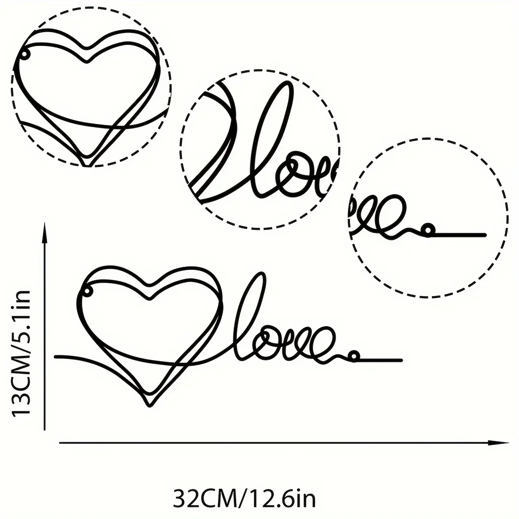 1 szt. Minimalistyczny rysunek kreskowy wisiorek, metalowa wiszący Ornament ścienna z w kształcie serca serca, metalowa dekoracja ścienna, metalowa