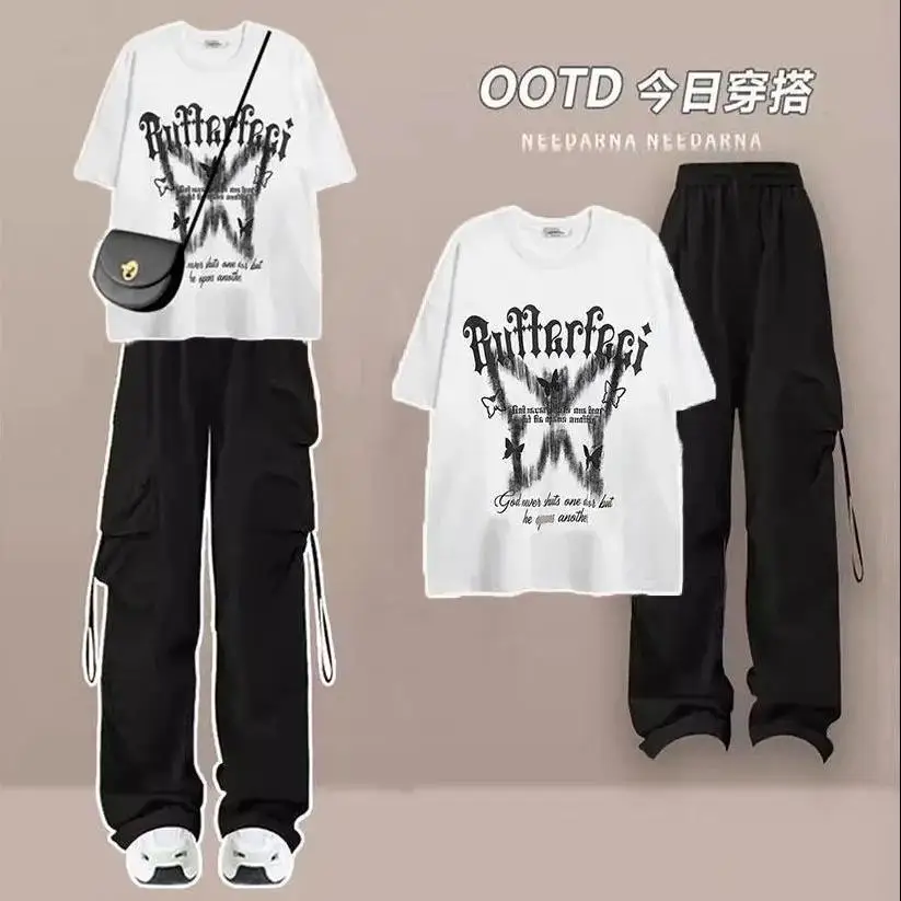 

Summer Matching Sets Short Sleeve O-Neck Blouse Casual Trousers 2 Piece Sets Woman Fashion Street Suit Loose Outfits 2025