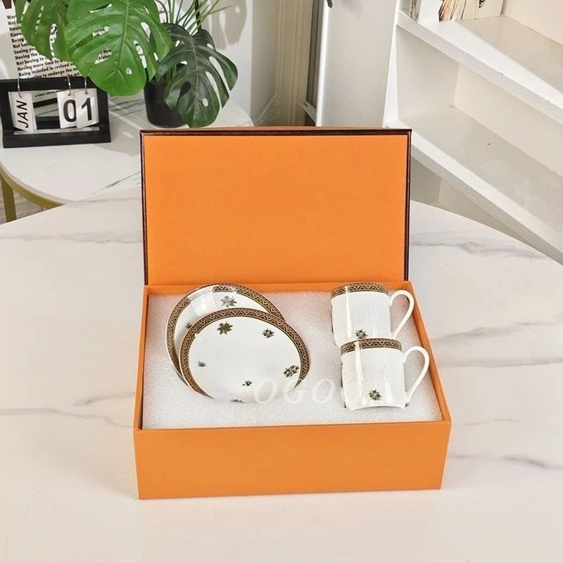 مجموعة أكواب وأصحاب إسبرسو صينية فاخرة على شكل عظمة أوروبية، صندوق هدايا ذو سعة صغيرة، هدية مثالية لحفلات الزفاف #6