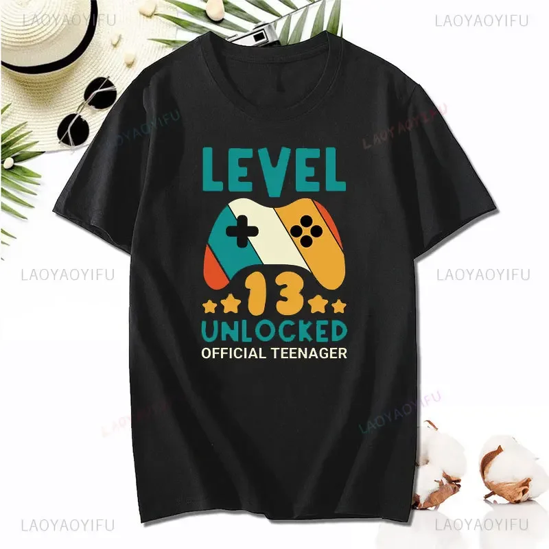 Level 13 Unlocked Gamer Logo Fashion Harajuku Printed T Shirts Summer Cotton Men's O-neck T-Shirt Streetwear Mens Casual Clothes