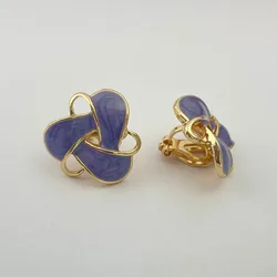 Retro Enamel Blue Triangle Geometric Ear Clips Earrings No Hole Korean Temperament Hollow Out Flower Clip Earrings No Piercing