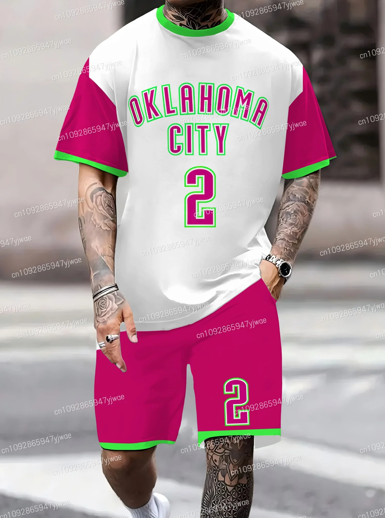 

Summer Polyester lightweight OKLAHOMA CITY Print Men's Short Sleeve T-Shirt Shorts Set Adult Tracksuit Jogging 2 Piece Set