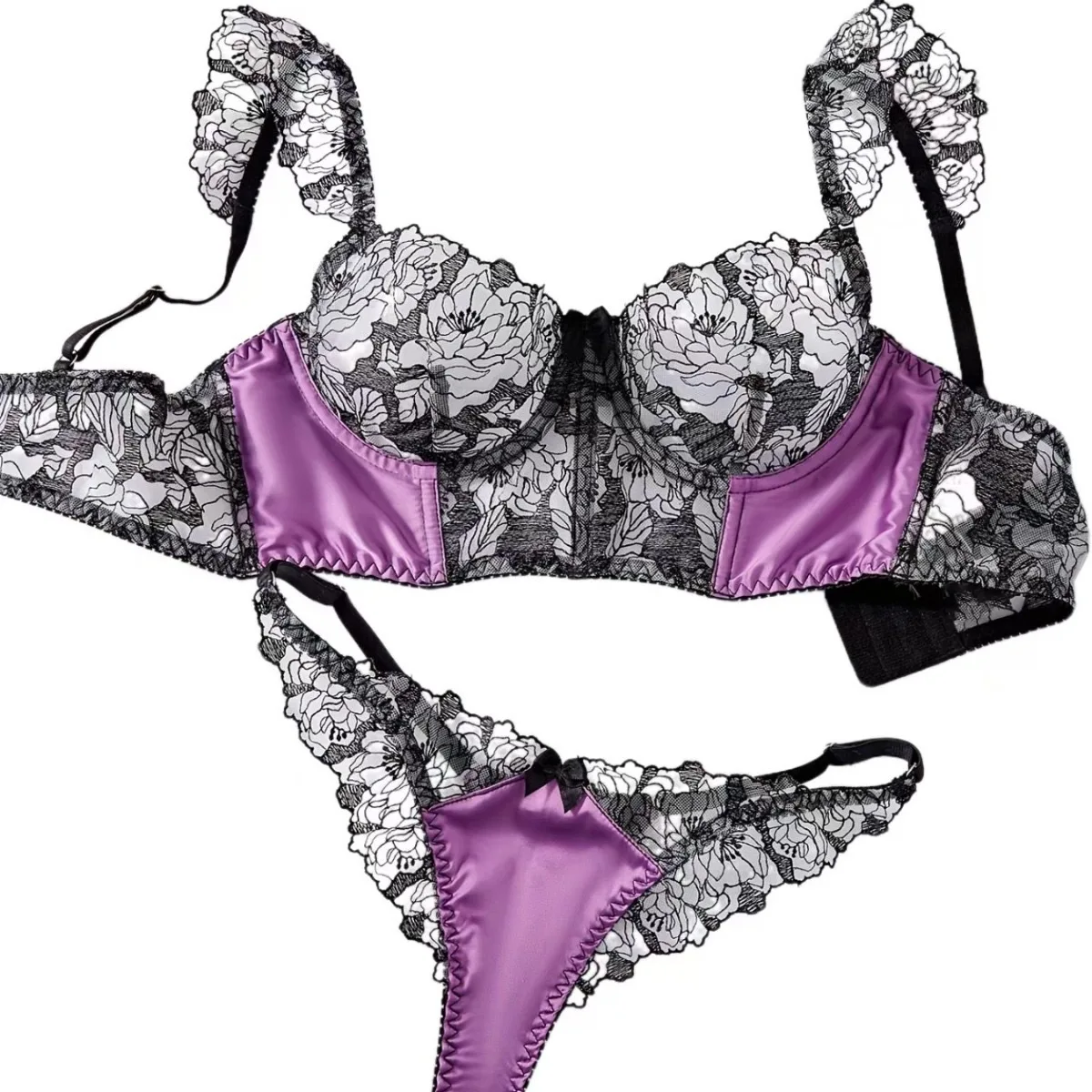

Сексуальный комплект нижнего белья с вышивкой, эротический ультратонкий блестящий мягкий комплект из двух предметов, удобный женский бюстгальтер со стальным кольцом в промежности
