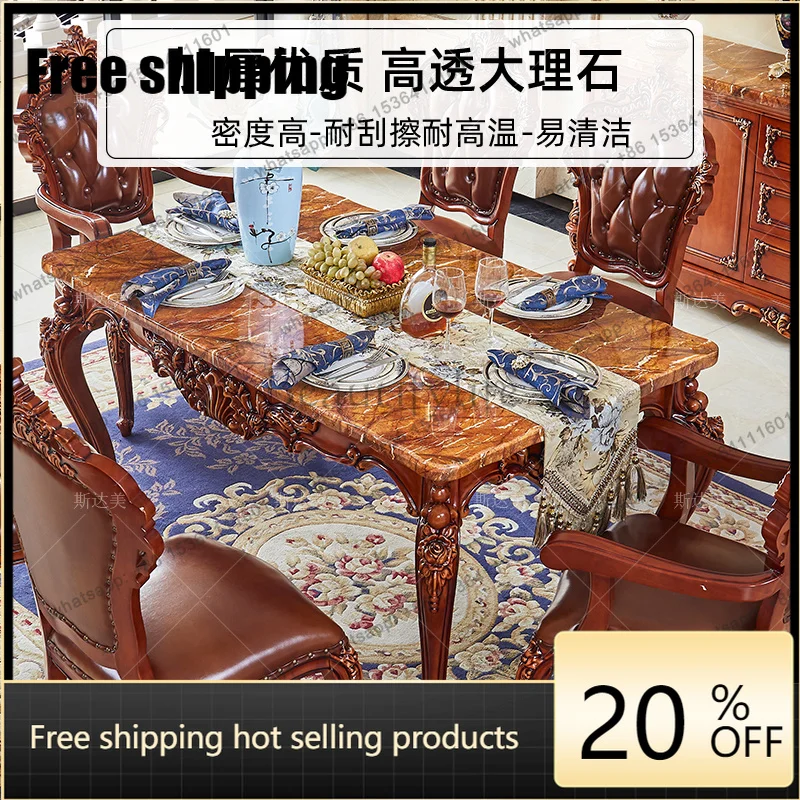HJ American retro luxury marble long table dining table and chair combination restaurant square dining table