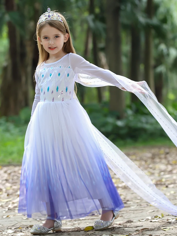 

Elsa Dress Kids Girl Formal Princess Long Dress Summer Halloween Party Costumes Children's Frozen 2 Clothes for 3-12 Years Old